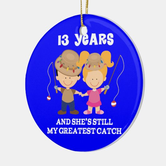 13de Jubileum Funny Vist Keramisch Ornament (Links)