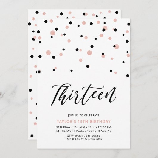 13de tiende verjaardag van het zwarte en Roos goud Kaart (Voorkant / Achterkant)