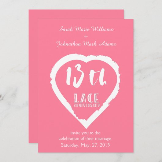 13de trouwdag traditionele kant kaart (Voorkant / Achterkant)