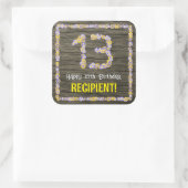 13de verjaardag: Bloemgetal, Faux Wood Look, Naam Vierkante Sticker (Tas)