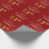 13de verjaardag: Elegant, Rood, Faux Gold Look Cadeaupapier (Hoek)