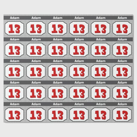 13de Verjaardag  Lijst voor Hem ROOD GRIJS R13A Cadeaupapier (Vlak)