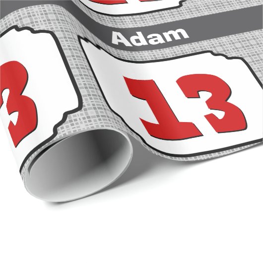 13de Verjaardag Lijst voor Hem ROOD GRIJS R13A Cadeaupapier (Rol Hoek)