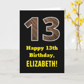 13de verjaardag: naam, Faux Wood Grain Patroon "13 Kaart (Gele Bloem)