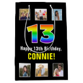 13de verjaardag: Regenboog "13", aangepaste foto's Medium Cadeauzakje (Voorkant)