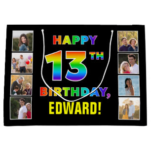 13de verjaardag: Regenboogtekst, aangepaste foto's Groot Cadeauzakje