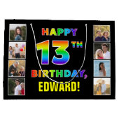 13de verjaardag: Regenboogtekst, aangepaste foto's Groot Cadeauzakje (Achterkant)