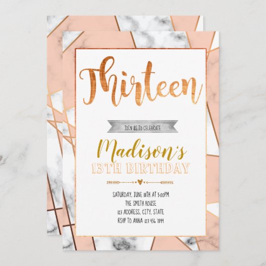 13de verjaardag van Marmer Kaart (Voorkant / Achterkant)