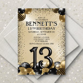 13e ballonnen zwart goud verjaardag kaart