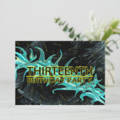 13E BIEDDAGPARTIJINVITATIE - BLAUW/ZWARTE/GEEL KAART (Staand voorkant)