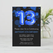 13e Birthday Balloons Kinder Blue Boy Party Kaart (Staand voorkant)