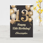 13e Birthday Black en Gold Balloons Confetti Kaart (Gele Bloem)