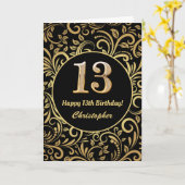 13e Birthday Black en Gold Floral Pattern Kaart (Gele Bloem)