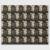 13e Birthday Black en Gold Glitter Balloons Cadeaupapier (Vlak)
