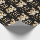13e Birthday Black en Gold Glitter Balloons Cadeaupapier (Hoek)