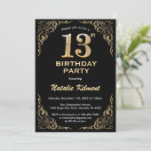 13e Birthday Black en Gold Glitter Lijst Kaart (Staand voorkant)