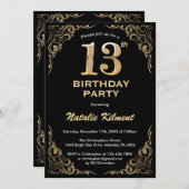 13e Birthday Black en Gold Glitter Lijst Kaart (Voorkant / Achterkant)