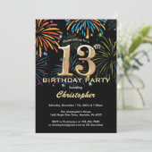 13e Birthday Black en Gold Rainbow Fireworks Kaart (Staand voorkant)
