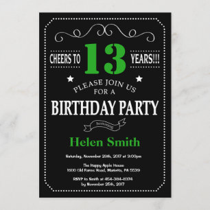 13e Birthday Black en Green Chalkboard Kaart