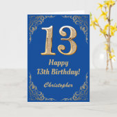 13e Birthday Blue en Gold Glitter Lijst Kaart (Gele Bloem)