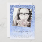 13e Birthday Blue Glitter Teen foto Kaart (Voorkant)