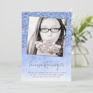 13e Birthday Blue Glitter Teen foto Kaart