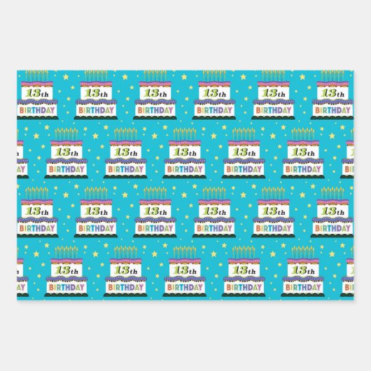 13e Birthday Cake Blue Wrapping Paper (Voorkant 2)