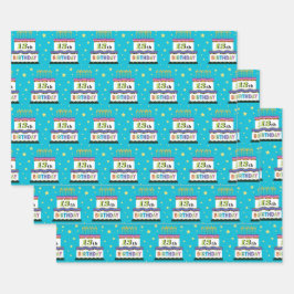 13e Birthday Cake Blue Wrapping Paper