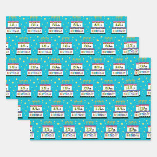 13e Birthday Cake Blue Wrapping Paper