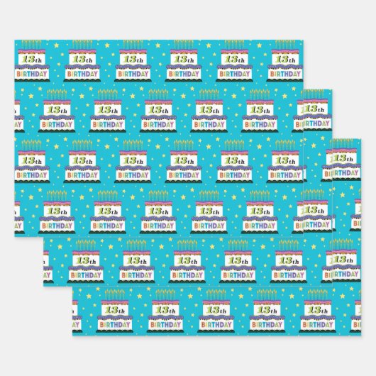 13e Birthday Cake Blue Wrapping Paper (Set)