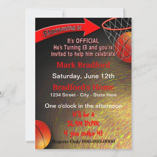 13e Birthday INVITATION- Boy - SLAM DUNK Kaart (Achterkant)