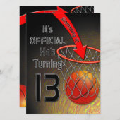 13e Birthday INVITATION- Boy - SLAM DUNK Kaart (Voorkant / Achterkant)
