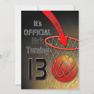 13e Birthday INVITATION- Boy - SLAM DUNK Kaart