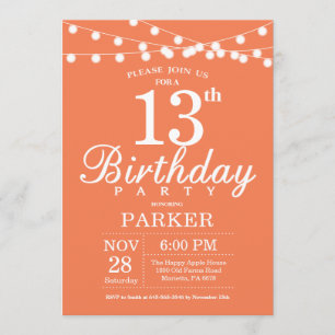 13e Birthday Invitation Coral Kaart