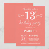 13e Birthday Invitation Coral Kaart (Voorkant / Achterkant)