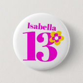 13e Birthday meisjes roze knop/badge Ronde Button 5,7 Cm (Voorkant)