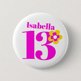 13e Birthday meisjes roze knop/badge Ronde Button 5,7 Cm