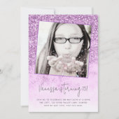 13e Birthday Paars Glitter Foto Kaart (Voorkant)
