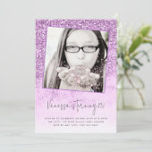 13e Birthday Paars Glitter Foto Kaart (Staand voorkant)