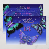 13E BIRTHDAY PARTIJ INVITATIE, kleurrijke vlinder Kaart (Voorkant / Achterkant)