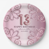 13e Birthday Pink Princess Glitter-ballonschrift Papieren Bordje (Voorkant)