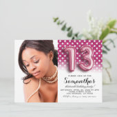 13e Birthday Polkadot Glitter Portret Kaart (Staand voorkant)