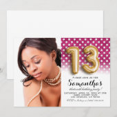 13e Birthday Polkadot Glitter Portret Kaart (Voorkant / Achterkant)