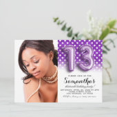 13e Birthday Polkadot Glitter Portret Kaart (Staand voorkant)