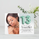 13e Birthday Polkadot Glitter Portret Kaart (Staand voorkant)