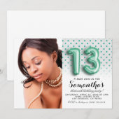 13e Birthday Polkadot Glitter Portret Kaart (Voorkant / Achterkant)