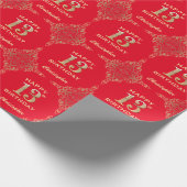 13e Birthday Red en Gold Glitter Lijst Cadeaupapier (Hoek)