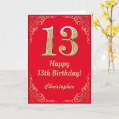 13e Birthday Red en Gold Glitter Lijst Kaart (Gele Bloem)