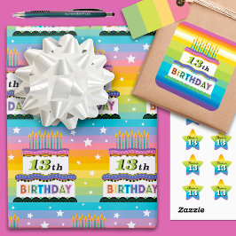 13e Birthday Regenboogstapes Cake Inpakpapier Vel