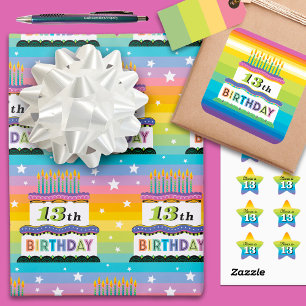 13e Birthday Regenboogstapes Cake Inpakpapier Vel